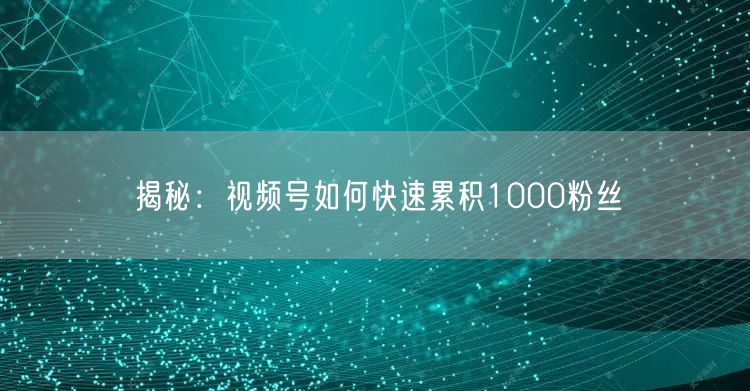 揭秘：视频号如何快速累积1000粉丝
